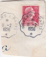 FRAGMENT.  MARIANNE DE MULLER. 15F.  OBLITERATION  AMBULANT  NEVERS A PARIS 11/2/1956  / 1 - Sonstige & Ohne Zuordnung