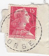 FRAGMENT.  MARIANNE DE MULLER. 15F.  OBLITERATION  PERLE   CORSE ZONZA   /1956  / 2 - Andere & Zonder Classificatie