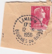 FRAGMENT.  MARIANNE DE MULLER. 15F.  OBLITERATION  PERLE   BOUCHES DU RHONE LA MANON 12/9/1956  / 3 - Autres & Non Classés
