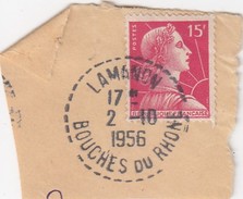 FRAGMENT.  MARIANNE DE MULLER. 15F.  OBLITERATION  PERLE   BOUCHES DU RHONE LAMANON  2/10/1956  / 3 - Other & Unclassified