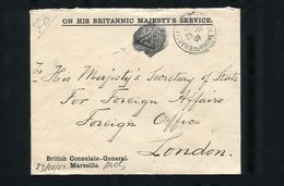 GREAT BRITAIN OFFICIAL MAIL EDWARD 7th DIPLOMATIC MARSEILLE FRANCE - Marcofilia