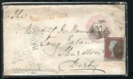 GREAT BRITAIN 1846 MOURNING STATIONERY 1d RED LONDON DERBY - Covers & Documents