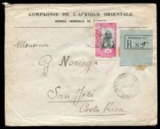 DJIBOUTI FRENCH AFRICA REGISTERED TO COSTA RICA - Cartas & Documentos