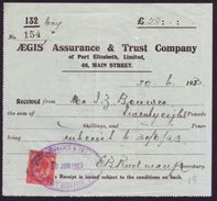 SOUTH AFRICA 1923 INSURANCE RECEIPT - Non Classés