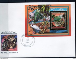 Comores 1989, Scout, Parrots, Henron, Mushrooms, BF In FDC - Grues Et Gruiformes