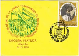 25408. Carta Exposicion ALBA IULIA (Rumania) 1978. 60 Aniversario Union Transilvania - Lettres & Documents