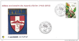 Algérie N° 1617 50ème Anniversaire Du Cessez Le Feu Du 19 Mars 1962 à Évian & Armoiries Evian Drapeaux Flags - Covers