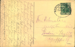 1914, Postkarte, 5 Pfg. Germania Bahnpost BERLIN - SASSNITZ - Macchine Per Obliterare (EMA)