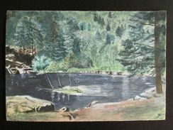 Ancien 2 Paysages De Lac Et De Torrent En Montagne A Batisse Aout 1936 - Waterverf