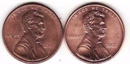 United States, 2 Different 1 Cent Lincoln 2005 + 2005 D - 1959-…: Lincoln, Memorial Reverse