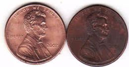 United States, 2 Different 1 Cent Lincoln 2002 + 2002 D - 1959-…: Lincoln, Memorial Reverse