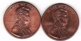 United States, 2 Different 1 Cent Lincoln 1995 + 1995 D - 1959-…: Lincoln, Memorial Reverse