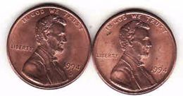 United States, 2 Different 1 Cent Lincoln 1994 + 1994 D - 1959-…: Lincoln, Memorial Reverse