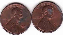 United States, 2 Different 1 Cent Lincoln 1989 + 1989 D - 1959-…: Lincoln, Memorial Reverse