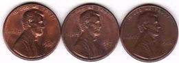 United States, 3 Different 1 Cent Lincoln 1987 D + 1995 + 1994 - 1959-…: Lincoln, Memorial Reverse