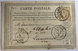 CARTE PRÉCURSEUR De MORLAIX Pour LANMEUR Avec Affranchissement Type Cérès De Août 1876 - Precursor Cards