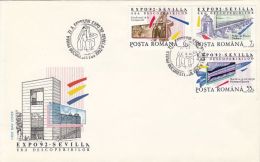 5787FM- SEVILLA'92 UNIVERSAL EXHIBITION, COVER FDC, 1992, ROMANIA - 1992 – Siviglia (Spagna)