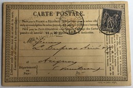 CARTE PRÉCURSEUR De MARSEILLE Pour AVIGNON Avec Cachet MARSEILLE COURS DU CHAPITRE De Septembre 1878 - Precursor Cards