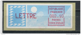 FRANCE -TIMBRES DE DISTRIBUTEUR LSA TYPE A-  LETTRE 2,10MIRIBEL   (C001 01249)-  N° Yvert 89** - 1985 Papier « Carrier »