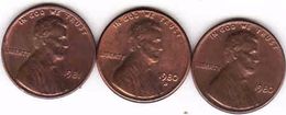 United States, 3 Different 1 Cent Lincoln 1980 D + 1980 + 1981 - 1959-…: Lincoln, Memorial Reverse