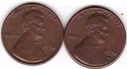 United States, 2 Different 1 Cent Lincoln 1974 D + 1974 - 1959-…: Lincoln, Memorial Reverse