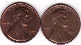 United States, 2 Different 1 Cent Lincoln 1970 D + 1970 S - 1959-…: Lincoln, Memorial Reverse
