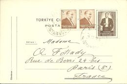 Turkey; 1955 Postal Stationery Sent To Paris - Postal Stationery