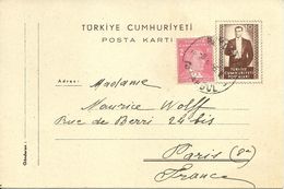 Turkey; 1953 Postal Stationery Sent To Paris - Ganzsachen