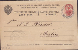 Russia Empire Postal Stationery Ganzsache Entier RÉPONSE Antwort BERLIN Germany 1890 Back To Russia  (2 Scans) - Ganzsachen