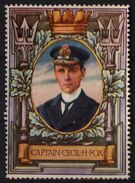WWI WW1 World War HEROES HERO - Label Cinderella Vignette - Great Britain England Soldier Cecil H Fox Royal Navy Captain - WO1