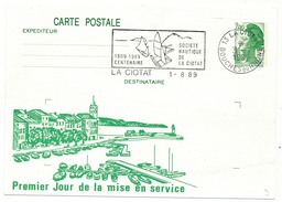 CP Entier Repiqué - Premier Jour Mise En Service De La Flamme Société Nautique - La Ciotat - 1 Aout 1989 - Cartes Postales Repiquages (avant 1995)