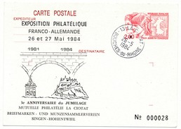 CP Entier Repiqué - Exposition Philatélique Franco Allemande - La Ciotat - 26 Mai 1984 - Cartes Postales Repiquages (avant 1995)