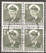 Greenland 1950 King Frederik IX, 1øre, Mi 28 Bloc Of Four, Canclled(o) - Usati