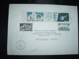 L. TP SATELLITE A1 0,60+ FUSEE DIAMANT 0,30+ECOLE DE L'AIR 0,25+ JEUNESET CULTURE 0,25 OBL.29-12-1965 PARIS 41 à HONGRIE - Tarifs Postaux