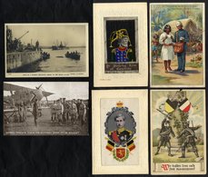 MISCELLANEOUS ACCUMULATION Of Cards In A Shoe Box. Noted Woven Silks, War Time, Patriotic, Louis Wain, Zeppelin, Royalty - Non Classés