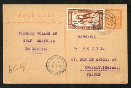 1931 April 4th Egypt Flight To France 3m Stationery Card Uprated With 50m Zeppelin Optd Adhesive, Tied Zeppelin C.d.s. & - Altri & Non Classificati