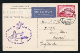 1931 England Flight PPC Of Zeppelin In Its Hanger Franked 1m Zeppelin Adhesive, Tied Friedrichshafen C.d.s. & Bearing Pi - Autres & Non Classés