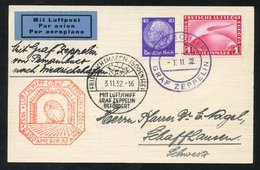 1932 Ninth South America Flight Card Franked 40pf Hindenburg & 1m Zeppelin With Red Octagonal Zeppelin Cachet. - Otros & Sin Clasificación