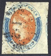 1856-59 NSW 6d 'REGISTERED' Orange & Prussian Blue On Hard Bluish Paper, Clear To Very Large Margins (portion Of Adjoini - Altri & Non Classificati