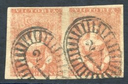 1854-57 Seventh Printing Stone 2, 1d Orange-brown Horizontal Pair (17-18) Good To Large Margins, Both Cancelled With Bar - Other & Unclassified