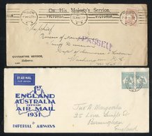 1913-43 Envelopes (13) And 3 Letter Card Fronts, All Having Roo Issues. Noted 5d On 1916 OHMS 'Quarantine Services' Cens - Other & Unclassified