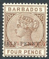 1892 (July) 'HALF PENNY' On 4d Deep Brown, Variety 'surcharge Double' In Red & In Black, Light Diagonal Crease At Upper - Other & Unclassified