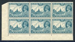1938-40 2a.6p Claret Lower Left Corner Marginal UM Block Of Six Incl. 'birds Over Trees' Flaw (R15/3), SG.25a. (6) Cat. - Other & Unclassified