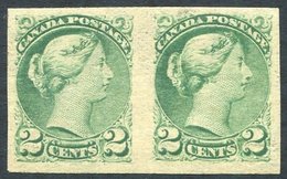 1870-90 2c Grass Green, Fine M Imperf Pair (gum Toned), SG.78a. Cat. £700 - Other & Unclassified