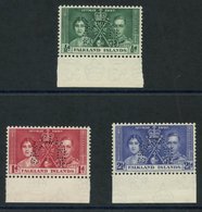 1937 Coronation Set Of Three Values, Marginal Examples From The Base Of The Sheet, Perf SPECIMEN, Fresh UM, SG.143s/5s. - Other & Unclassified