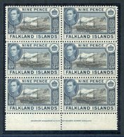 1938-50 Definitives - 9d Black & Pale Grey-blue 4th Printing (May 1947) UM Block Of Six From The Foot Of The Sheet With - Other & Unclassified