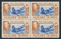 1949 Fourth Printing 5s Bright Blue & Bistre-brown, Fresh UM Block Of Four (one Stamp With Small Tone Spot), SH.91d. - Other & Unclassified