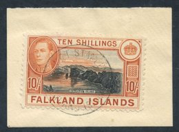 1944 Printing 10s Black & Deep Reddish-orange Tied To Piece By Port Stanley '25 (?)/50' C.d.s, Fine, SH.92d, SG.162c, Ca - Other & Unclassified