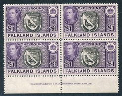 1938-50 Definitives - £1 Grey-black & Bluish-violet, 3rd Printing Aug 1944 UM Block Of Four From The Foot Of The Sheet W - Other & Unclassified