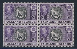 1949 Third Printing £1 Grey-black & Bluish-violet, Fresh UM Block Of Four, Light Gum Bend, SH.93c, SG.163 Var. - Autres & Non Classés